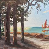 Tableau voiliers sur la côte