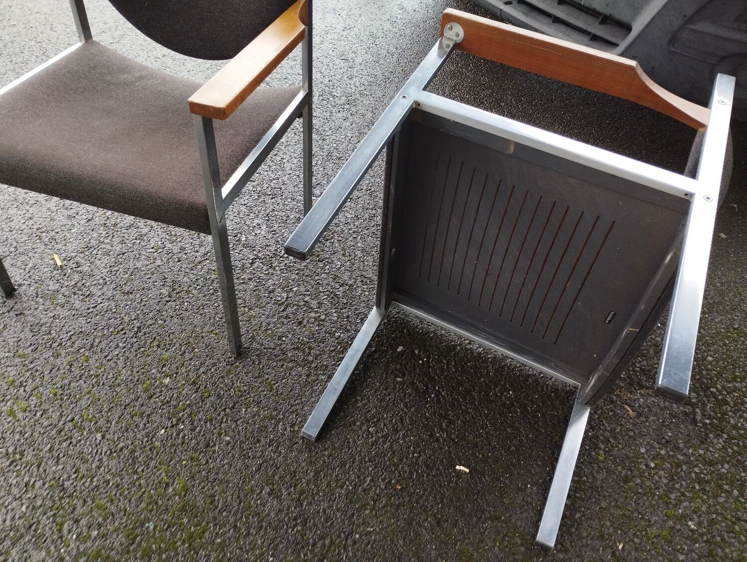 Pair of armchairs Lübke beech and metal