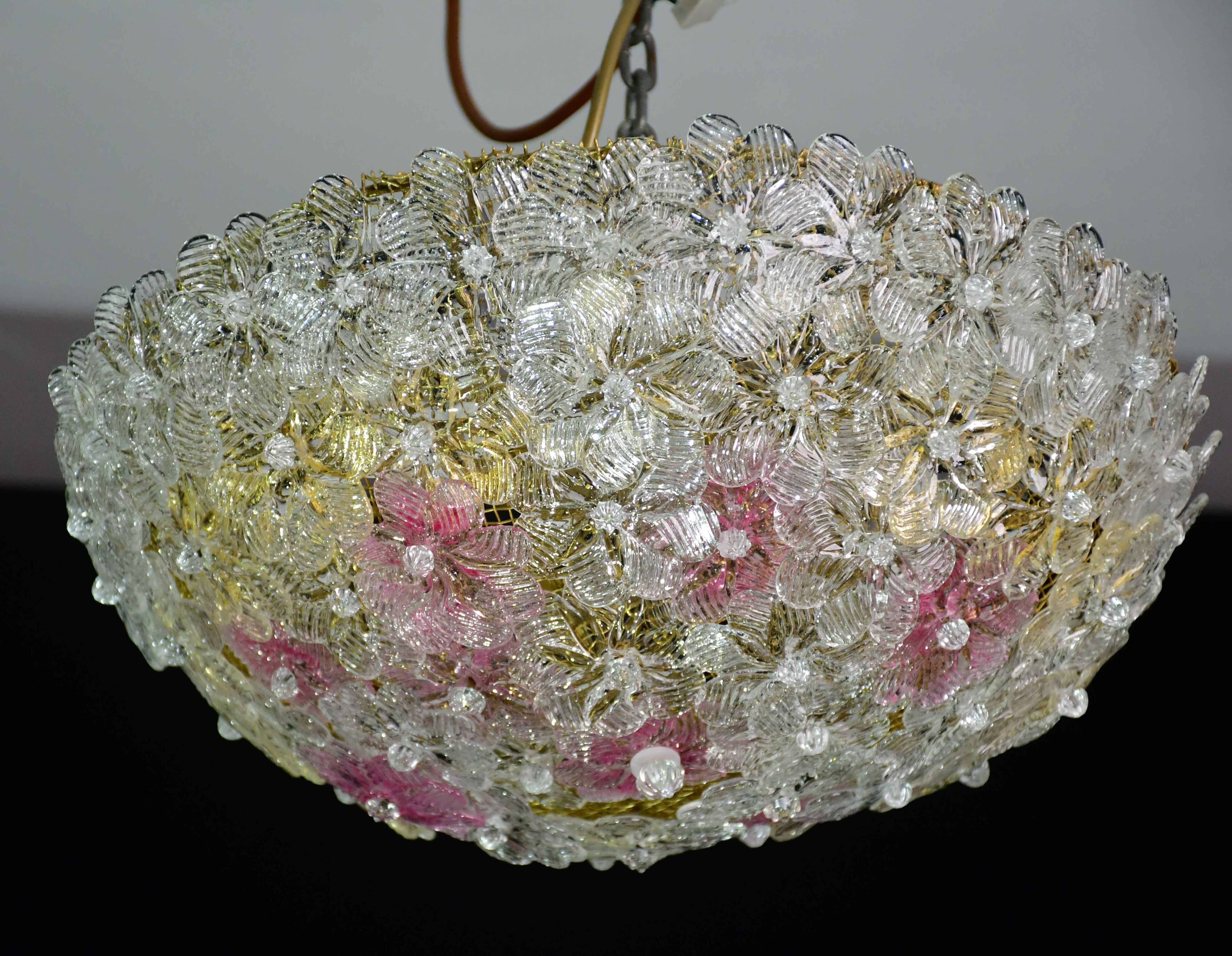 Amazing set of 2 Murano glass ceiling flower by Seguso for Venini