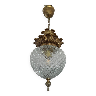 Vintage Pineapple pendant light in molded glass and gold metal