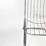 Vintage Metal Dining Chairs Brown Velvet Cushions, Italy, 1970s, Set of 3