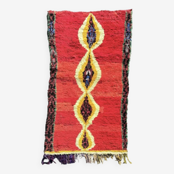 Moroccan Berber Boucherouite Red Cotton Rug, 90x180 cm