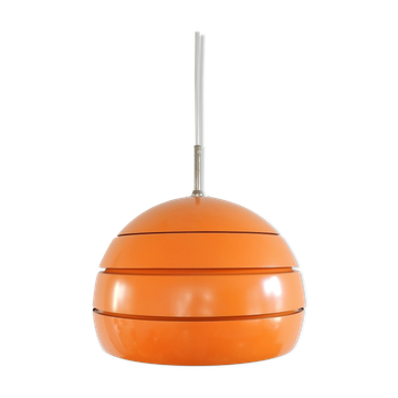 Suspension en métal orange et verre vintage, années 1970