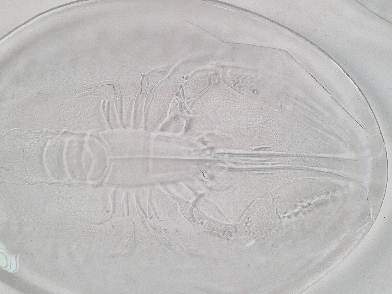 Vintage Glass Seafood Serving Bowl, Plate and Dinner Plates by Ann Warff for Kosta Boda, Sweden, 1970s, Set of 8