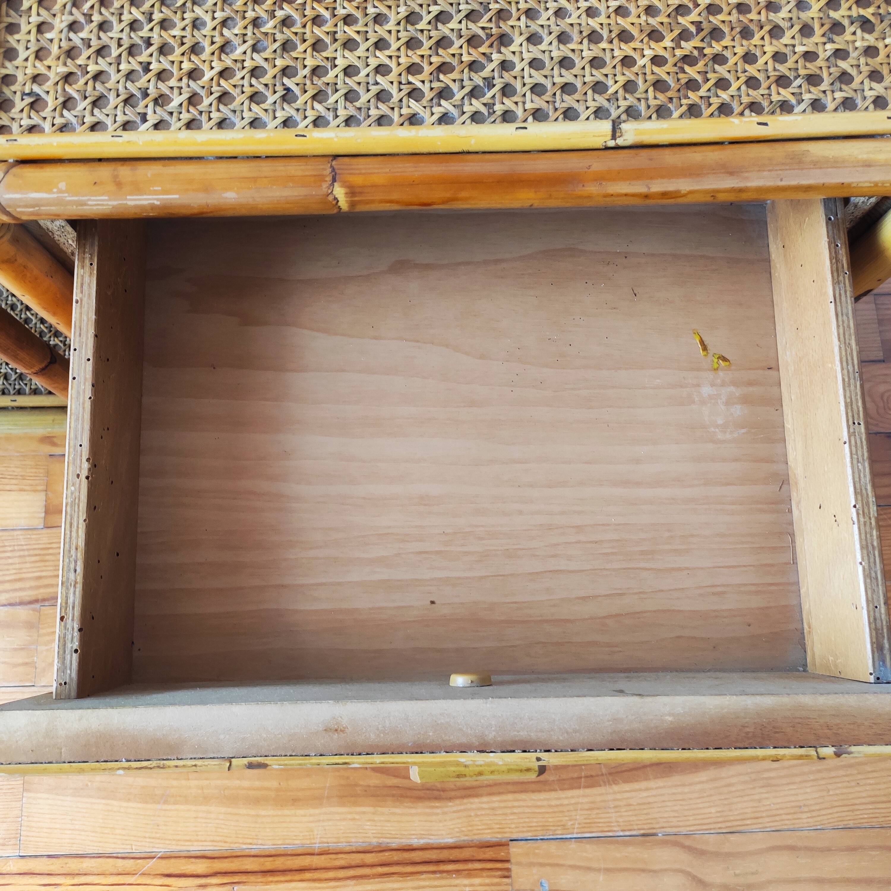 Pair of cane and rattan bedside tables Italy 1970