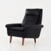 Fauteuil en cuir noir, design danois, années 1970, production : Danemark