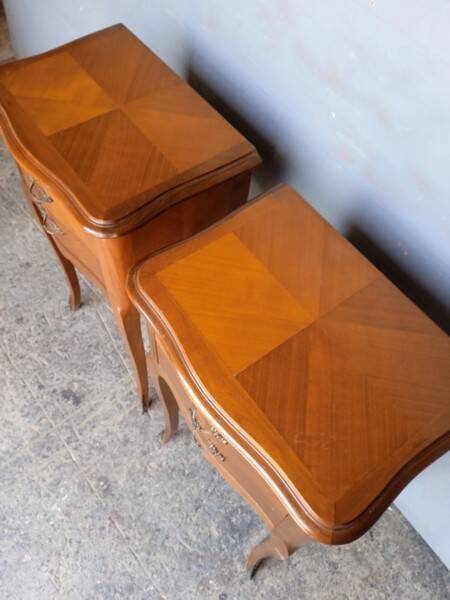 Pair of bedside cherry and bronze