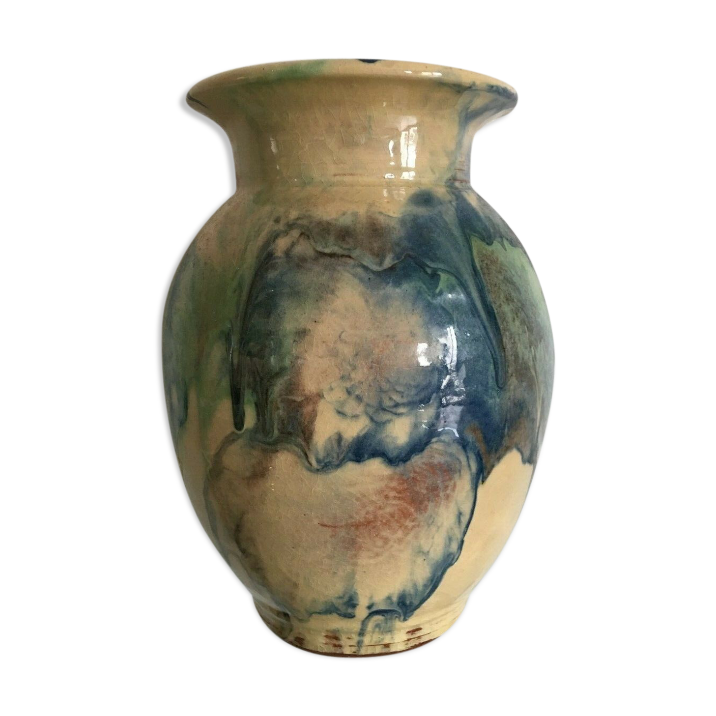 Incurvé signature enamelled terracotta flared neck vase