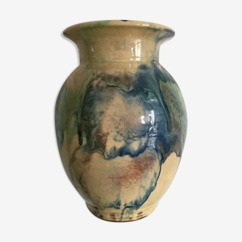 Incurvé signature enamelled terracotta flared neck vase