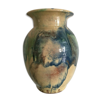 Incurvé signature enamelled terracotta flared neck vase