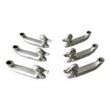 6 duck-shaped knife holders in silver metal with flower holder, Art Deco