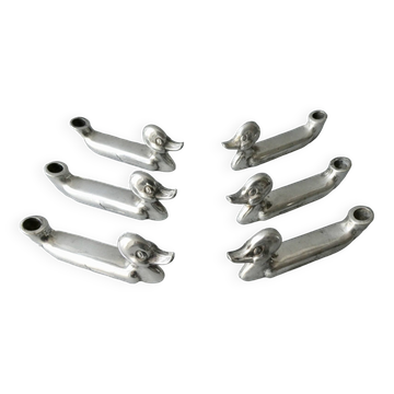 6 silver-plated duck-shaped knife rests with flower holder, Art Deco
