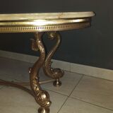 Marble table solid brass foot koi fish hollywood style regency