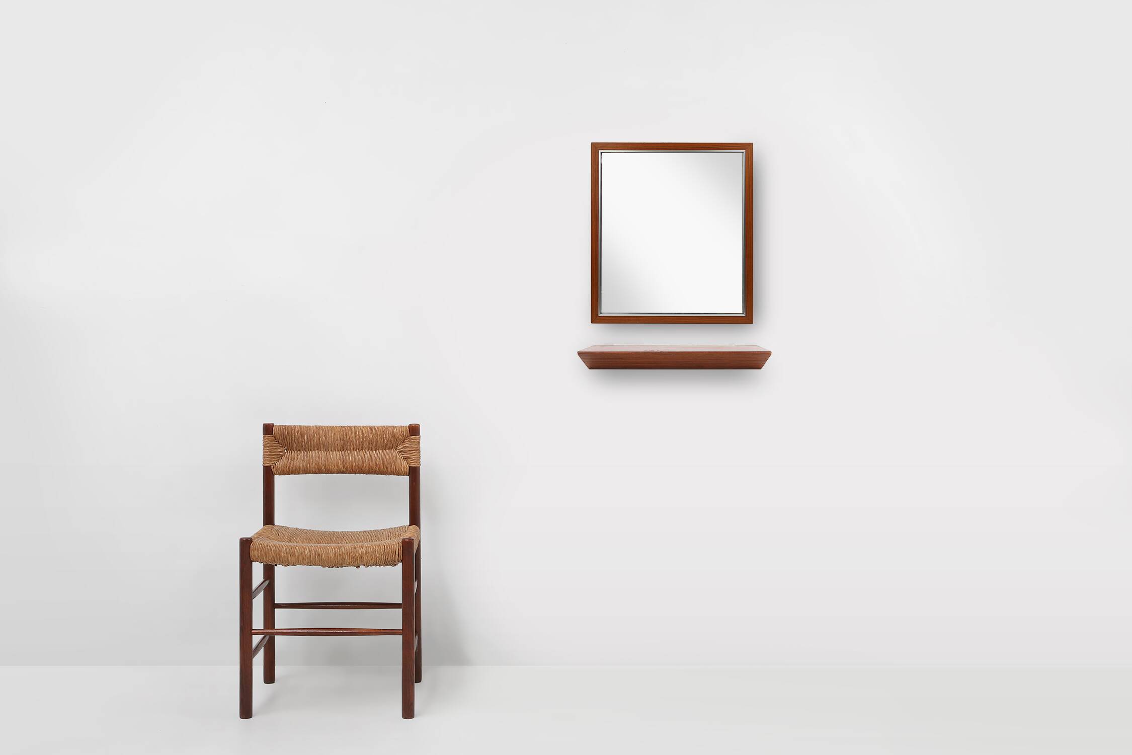 Mid-century teak mirror with shelve by De Coene, Belgium ca. 1960