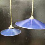 Blue enameled sheet metal pendant lights