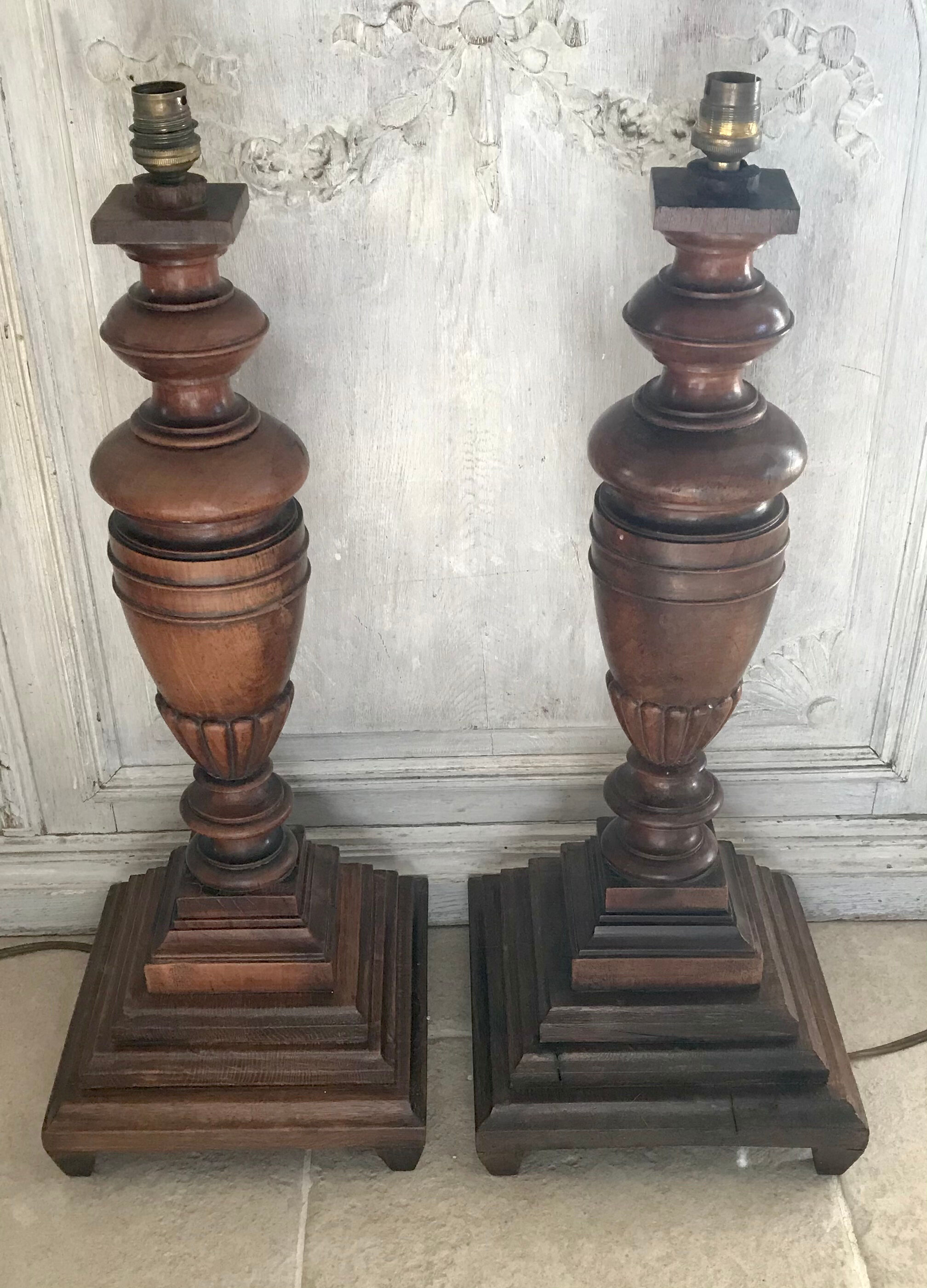 Pair of art deco wooden lamps