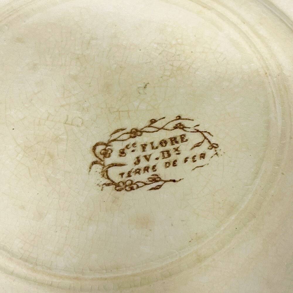 8 assiettes à dessert Terre de fer sépia modèle Flore Jules Vieillard Bordeaux XIX