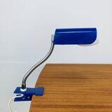 Lampe pince orientable bleue, flexible chrome, années 800, vintage