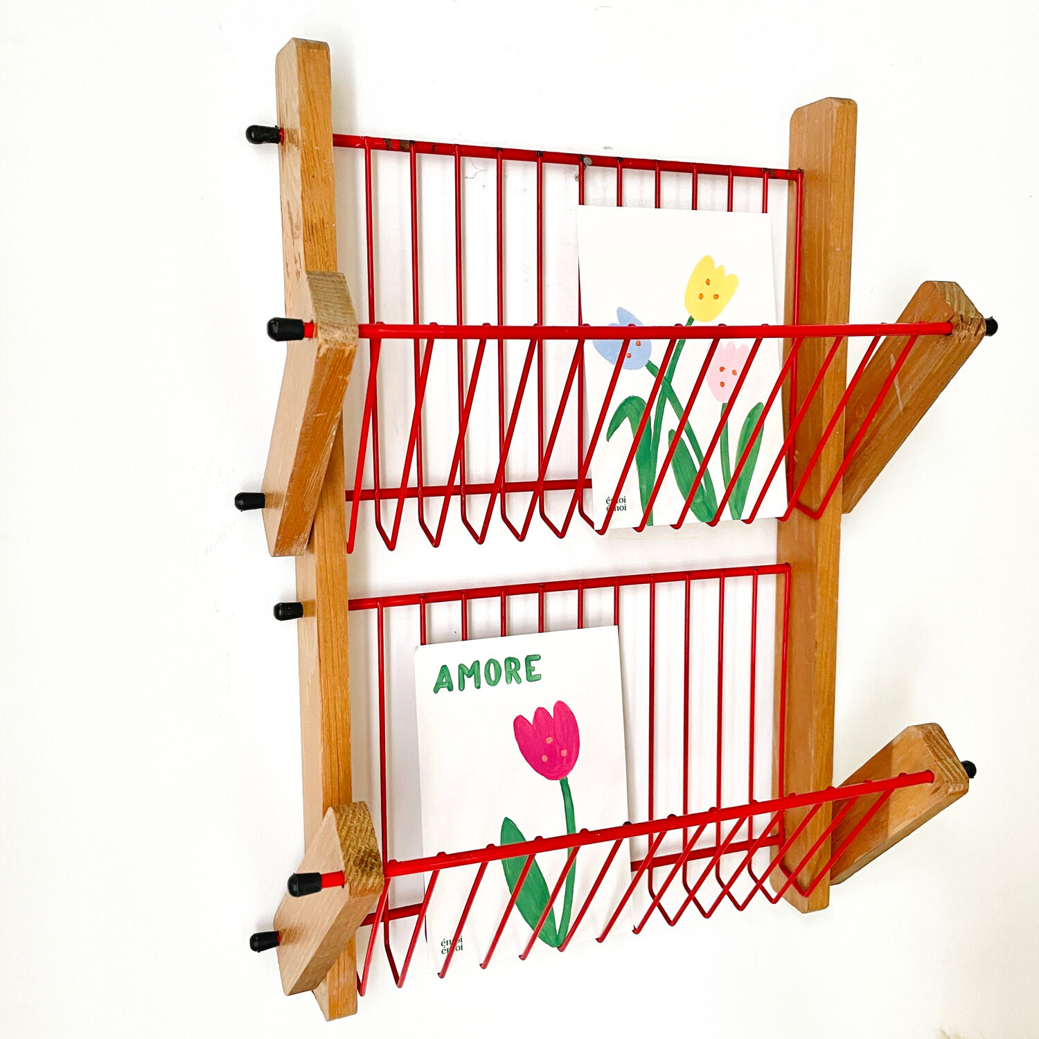 Wood and metal mail rack