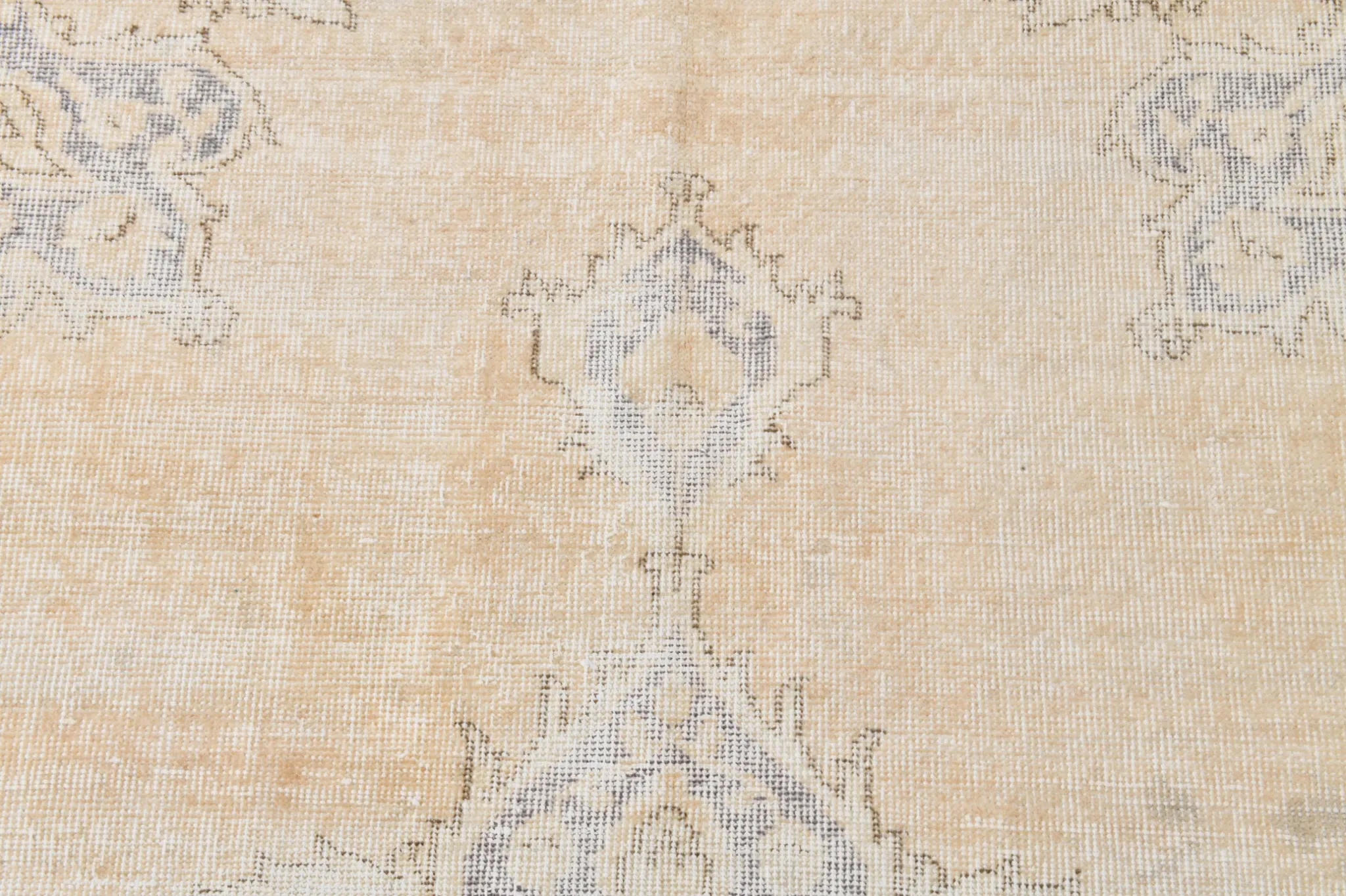 Turkish Pale Yellow & Pale Blue Vintage Rug, Oriental Pattern Wool Carpet