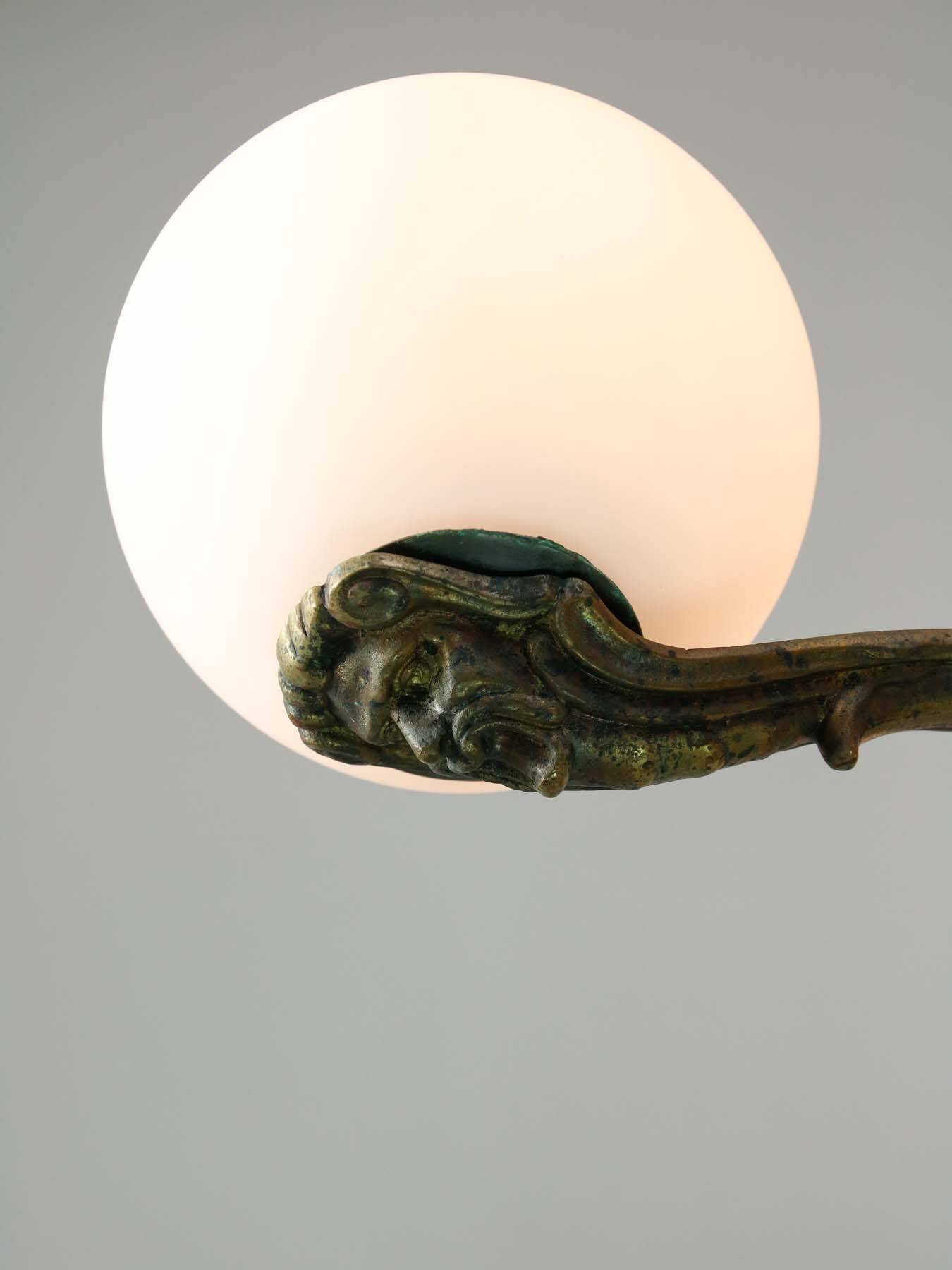 Art Deco French Brass Figural Chandelier, 1930