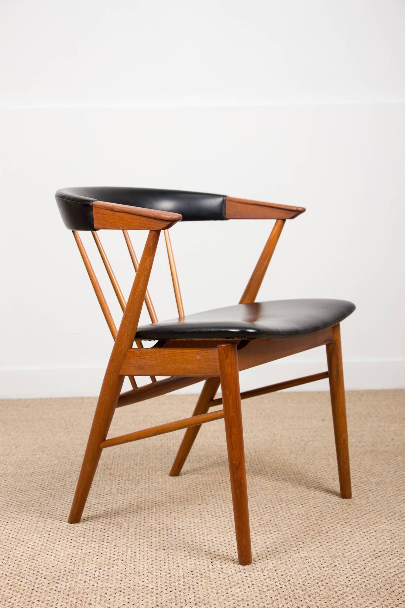 Danish armchairs in teak and skai by Helge Sibast for Sibast 1955.