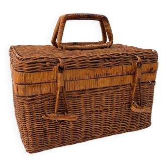 Small bohemian rattan suitcase from the 1960s.