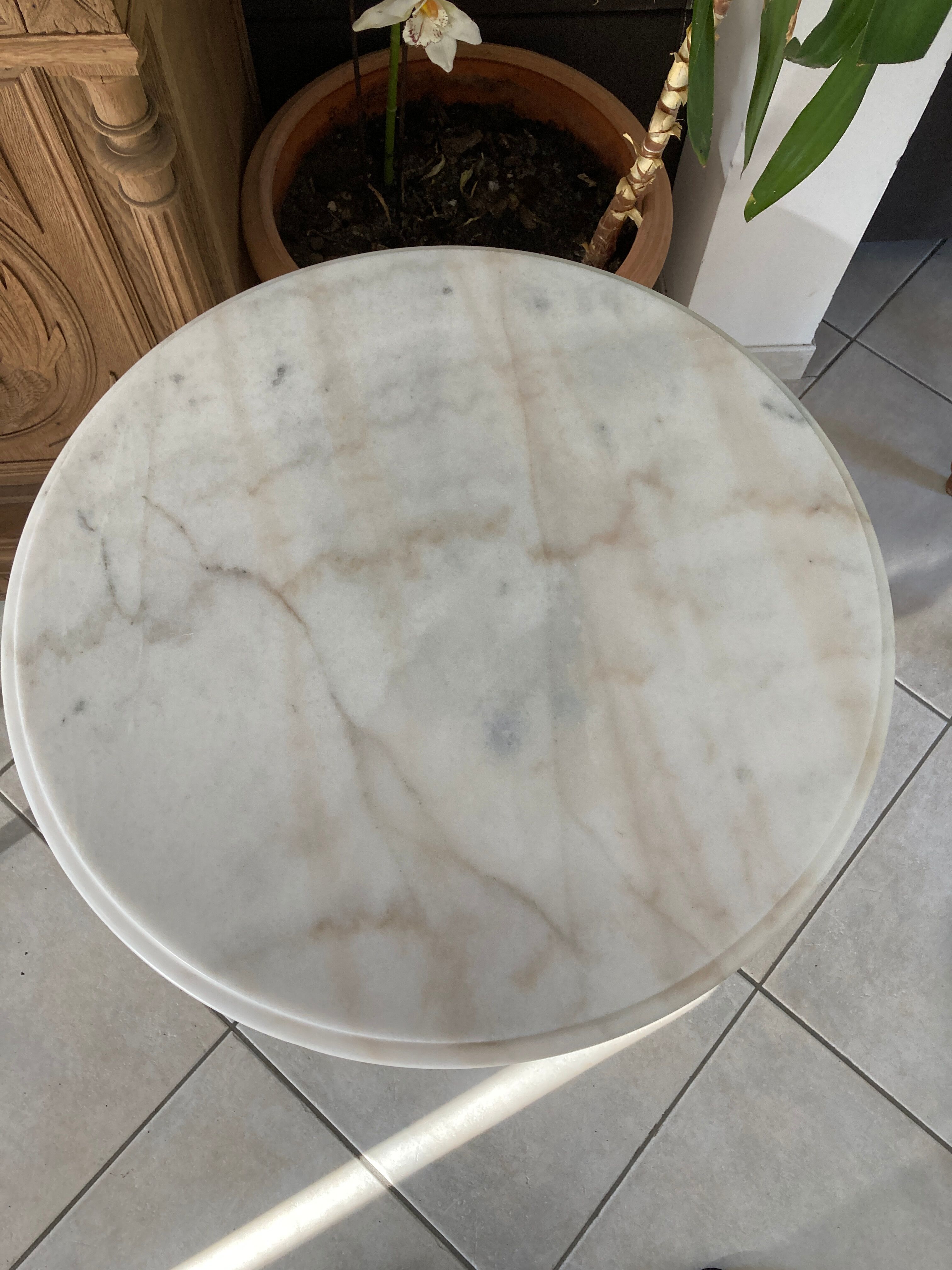 Bistro table, marble pedestal table