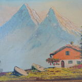 Ancient painting 19th century mountain landscape
