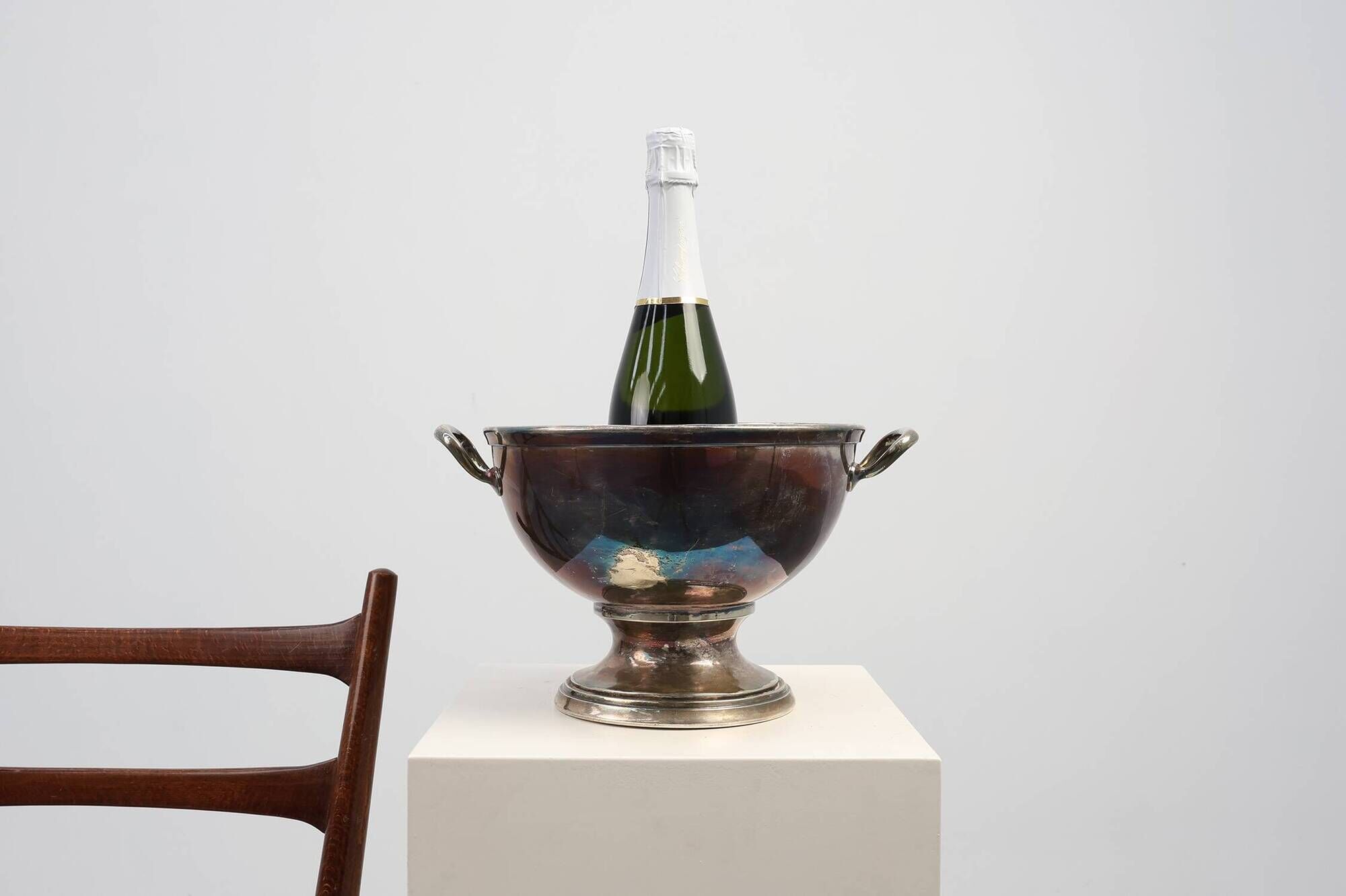Art deco Silverplated champagne cooler with Patinated Surface, France 1920s