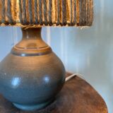 Lampe à poser vintage grès bleu et abat jour en corde