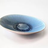 Large blue artisanal ceramic shallow dish from the 20th century.