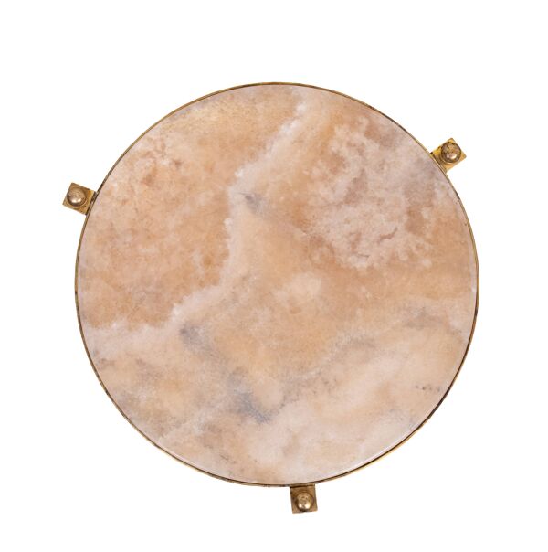 Tables gigognes Hollywood en laiton, onyx et marbre, France.