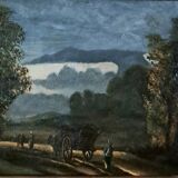 Impressionist painting - oil on canvas 1860 - French school - countryside landscape