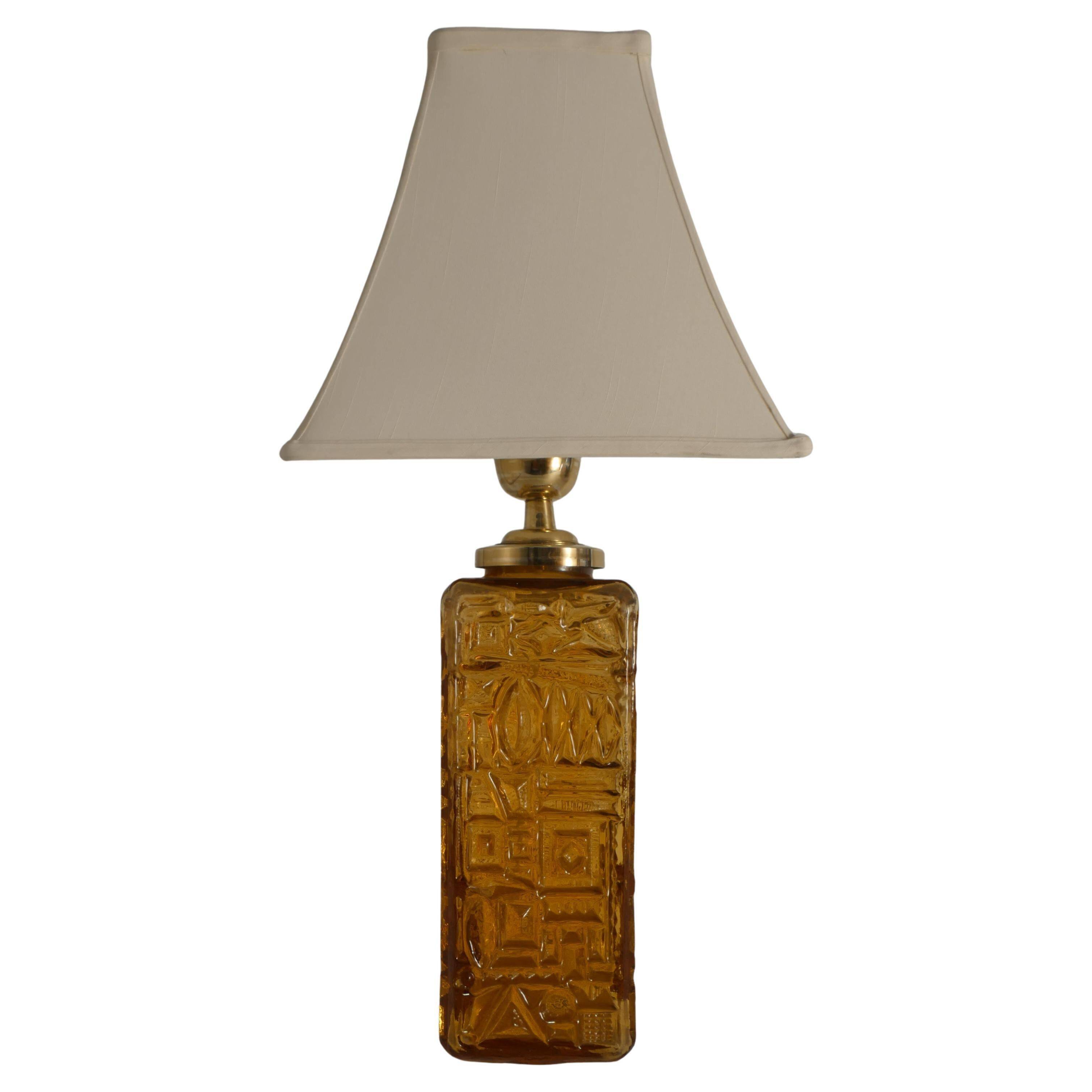 Large Amber Glass Table Lamp by Gustav Leek for Orrefors, 1960s