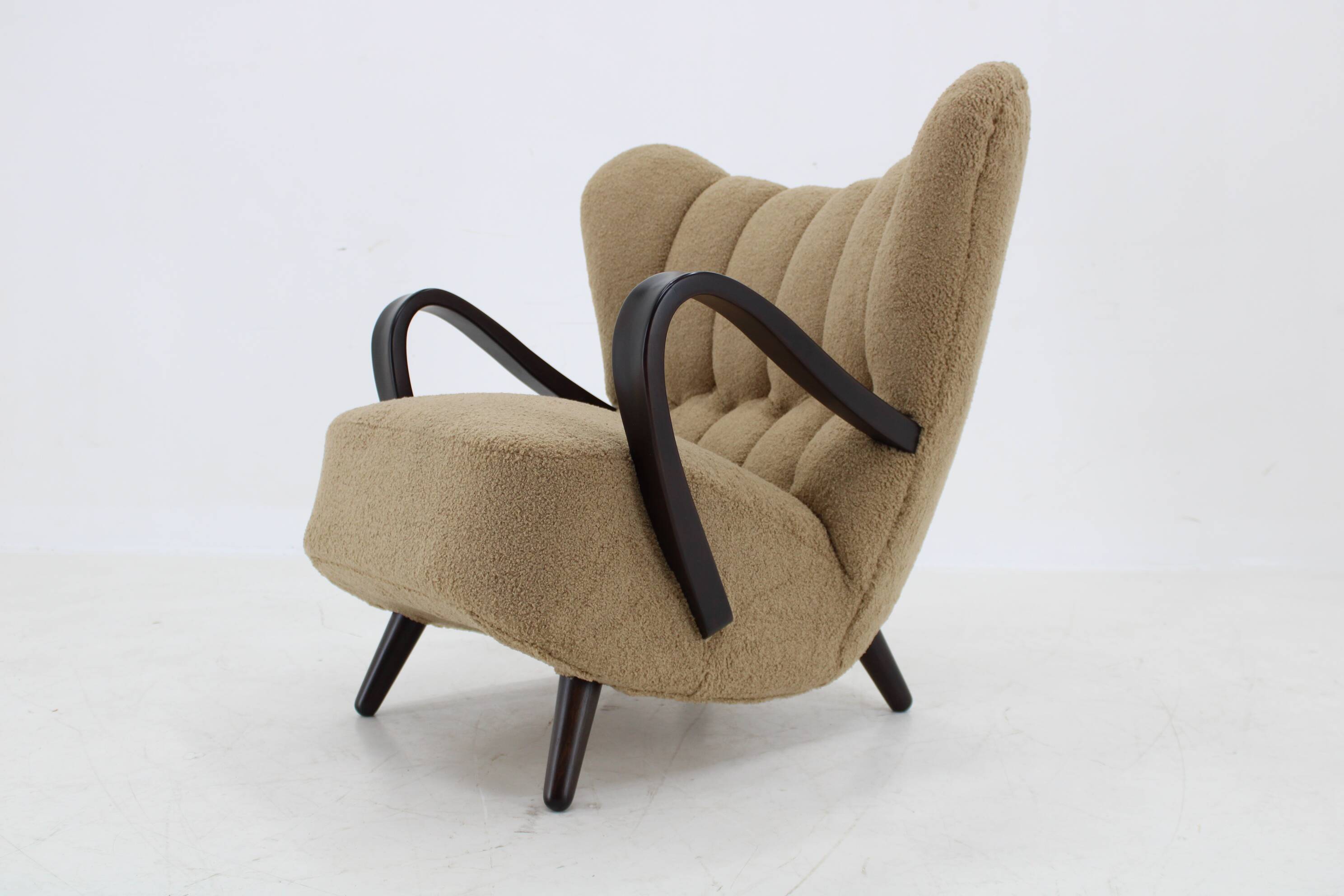 1940s Restored  Wing Armchair in Boucle Fabric ,Czechoslovakia
