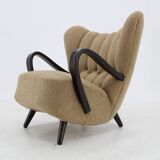 1940s Restored  Wing Armchair in Boucle Fabric ,Czechoslovakia