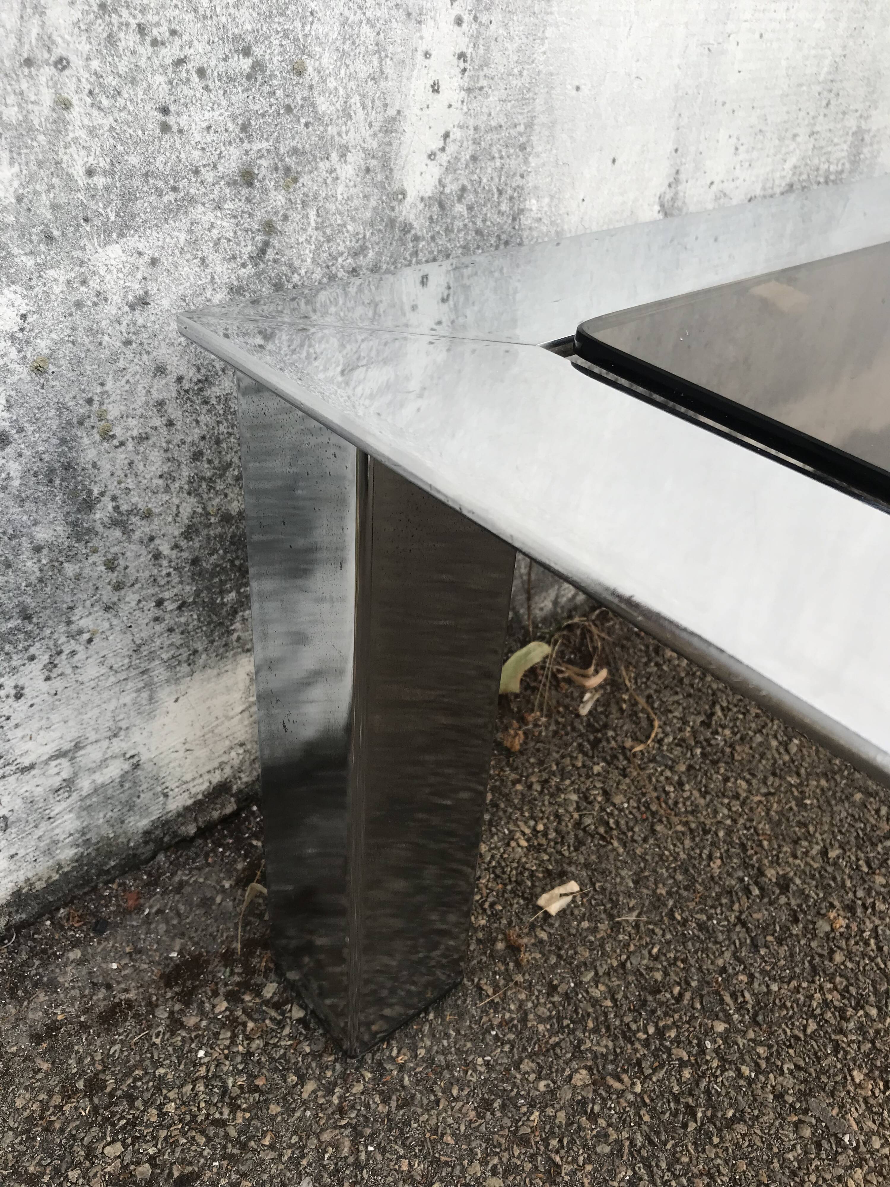 Table basse vintage chrome verre circa 1970