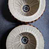 Pair of Scandinavian wooden and fabric pendant lights from the 60s