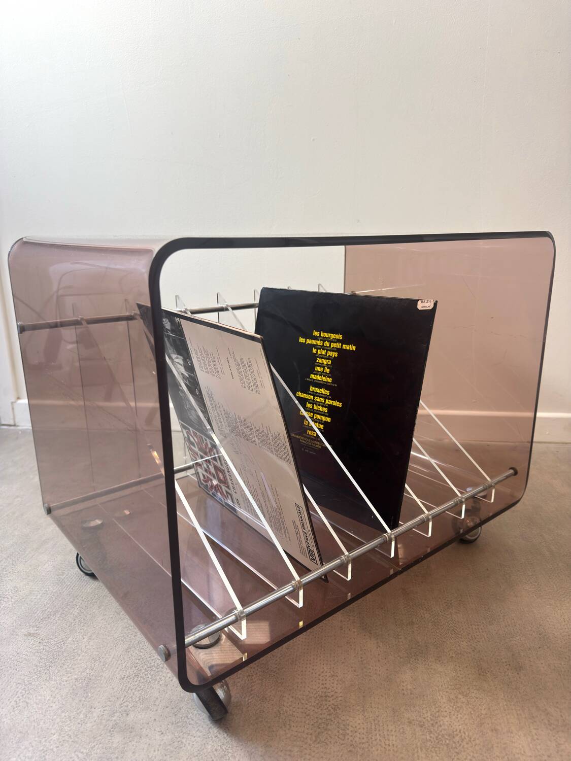 Hi-fi furniture in smoked Plexiglas by Michel Dumas for Roche Bobois.