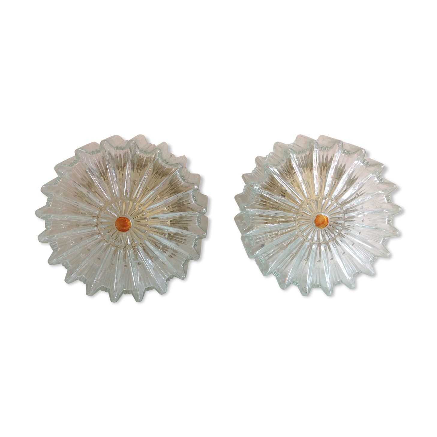 Paire de plafonniers ronds en verre structuré / vintage  années 60-70