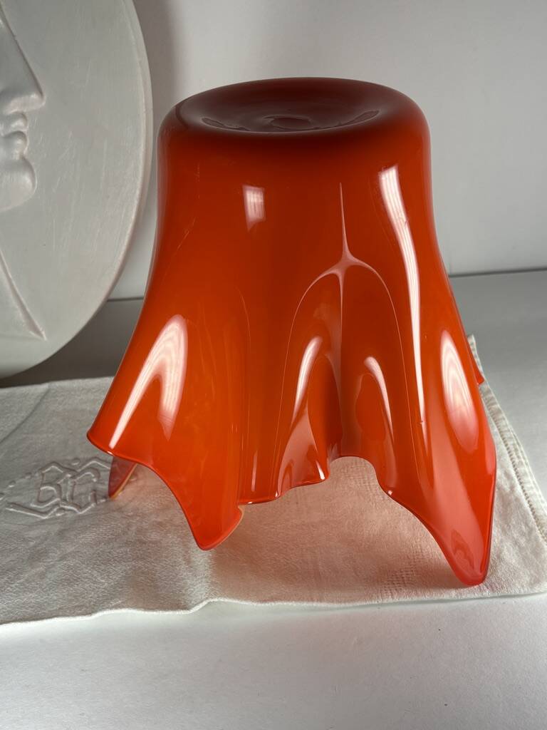 Murano orange handkerchief vase large 1970 Italy