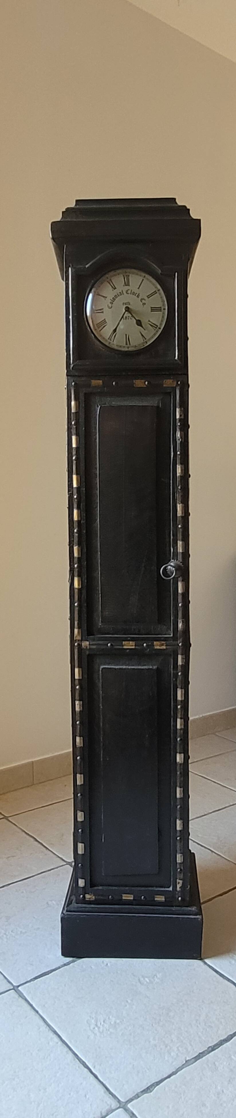Vintage storage column with clock, solid wood