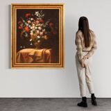 Antique painting from the 17th century, still life with flower vase