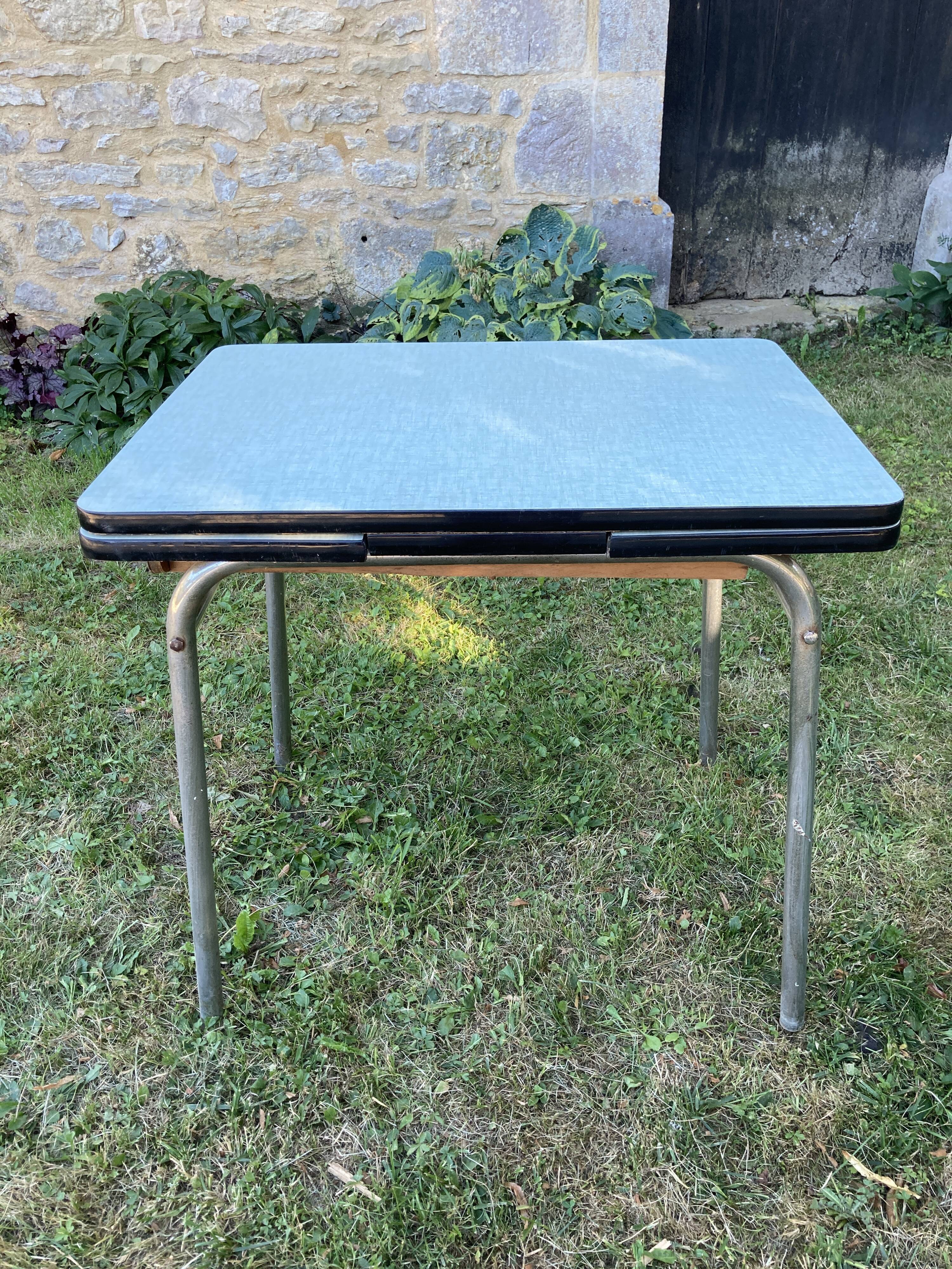 Blue formica table with extensions