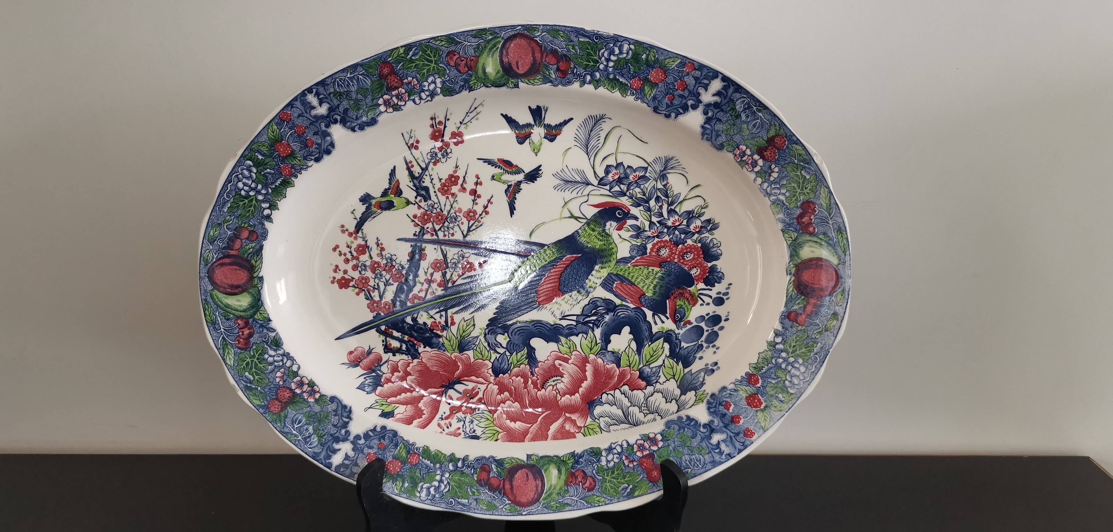 Old large oval dish in Japanese earthenware 46cm