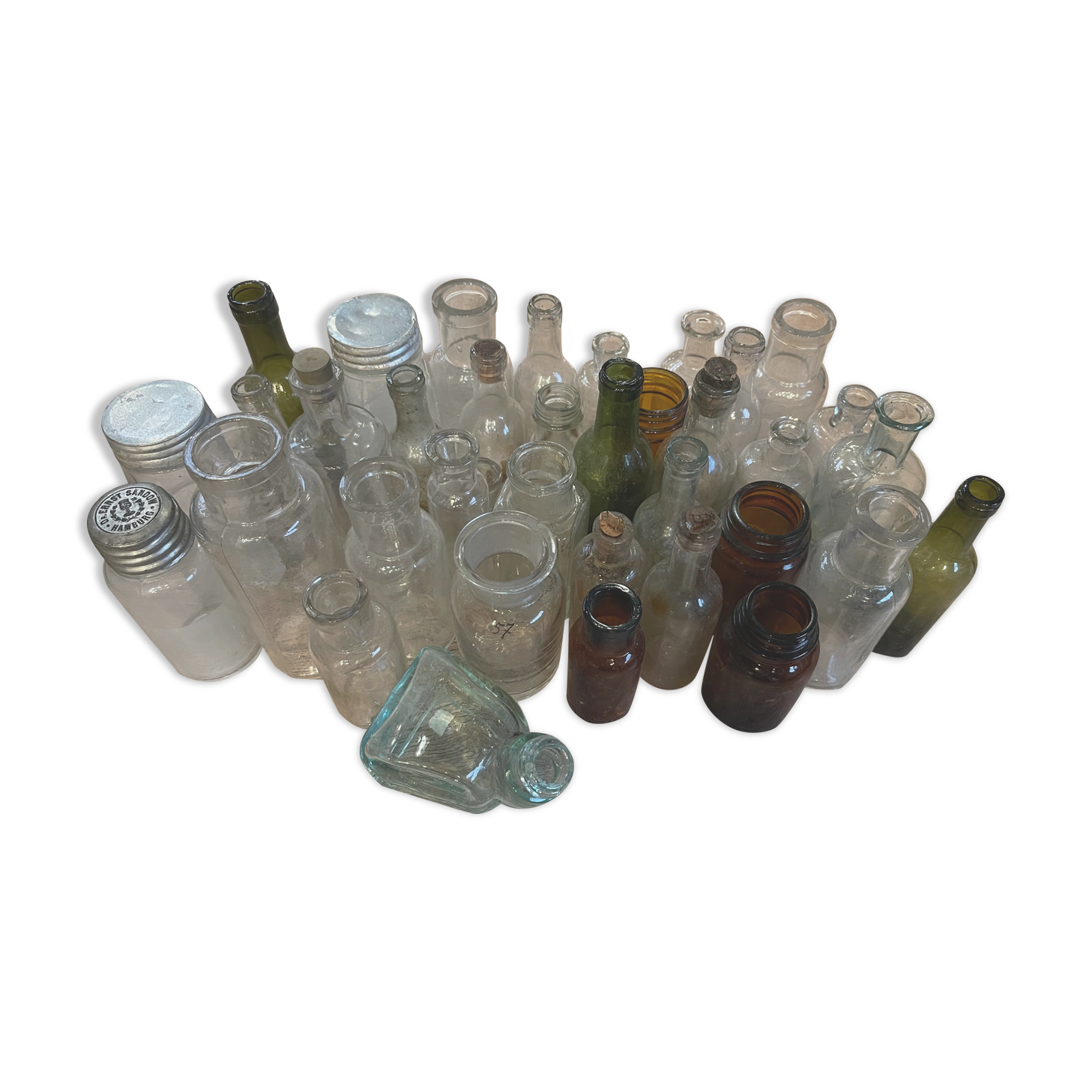 Lot 37 vials small glassware decor pharmacy 1920'
