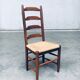 Rustic Ladder Back Oak and Rush Dining Chairs, 1960s, Set of 4