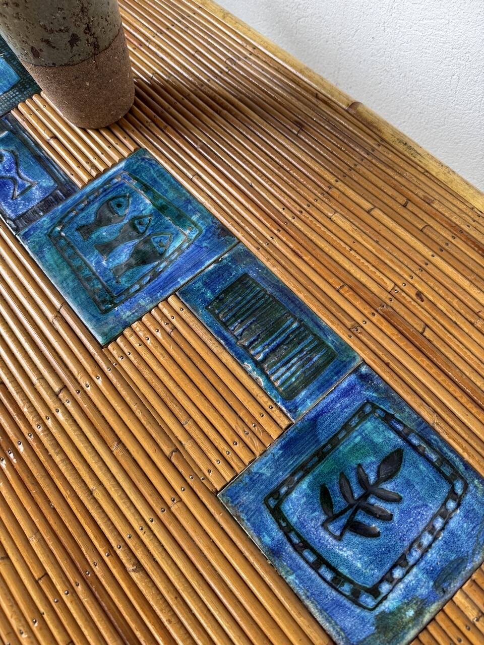 Rattan and ceramic coffee table, 60s