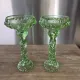 Pair of large Art Deco candlesticks / candle holders in moulded pressed glass.